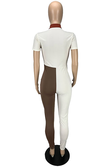Hot Fashion Matching Color Spliced Long Sleeve Zipper Bodycon Jumpsuits LYY9321