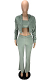 Wholesale Women Velvet Cloth Pure Color Strapless+Cardigan Zipper Coat Jogger Pants Casual Suit LYY9320