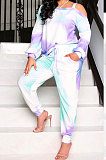 Casual At Home Tie Dye Long Sleeve Loose Tops Trousers Suit ORY5166