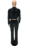 Wholesale Women Velvet Cloth Pure Color Strapless+Cardigan Zipper Coat Jogger Pants Casual Suit LYY9320
