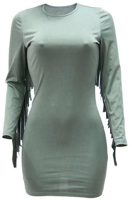 Fashion Casual Solid Color Hip Tassel Bodycon Mini Dress CCY9414