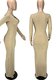 Fahion Sexy High Quality Ribber Long Sleeve V Neck Slim Fitting Dress LYY9322