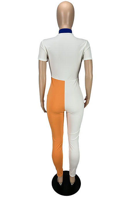 Hot Fashion Matching Color Spliced Long Sleeve Zipper Bodycon Jumpsuits LYY9321