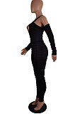 Sexy Night Club Cotton Blend Hollow Out Slim Fitting Solid Color Jumpsuits  LS6485