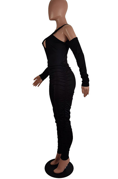 Sexy Night Club Cotton Blend Hollow Out Slim Fitting Solid Color Jumpsuits  LS6485
