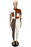 Hot Fashion Matching Color Spliced Long Sleeve Zipper Bodycon Jumpsuits LYY9321