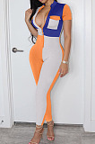 Hot Fashion Matching Color Spliced Long Sleeve Zipper Bodycon Jumpsuits LYY9321