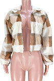 Women Soft Woolen Printing Cardigan Zipper Outerwear GL6550