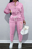 Simple Casual Pure Color Baseball Uniform Letter Printed Long Sleeve Single-Breasted Jacket Jogger Pants Suit TK6212