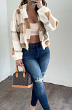 Women Soft Woolen Printing Cardigan Zipper Outerwear GL6550