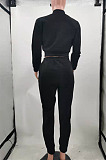 Simple Casual Pure Color Baseball Uniform Letter Printed Long Sleeve Single-Breasted Jacket Jogger Pants Suit TK6212