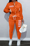 Simple Casual Pure Color Baseball Uniform Letter Printed Long Sleeve Single-Breasted Jacket Jogger Pants Suit TK6212