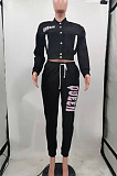 Simple Casual Pure Color Baseball Uniform Letter Printed Long Sleeve Single-Breasted Jacket Jogger Pants Suit TK6212