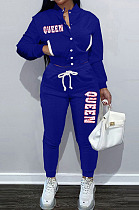 Simple Casual Pure Color Baseball Uniform Letter Printed Long Sleeve Single-Breasted Jacket Jogger Pants Suit TK6212