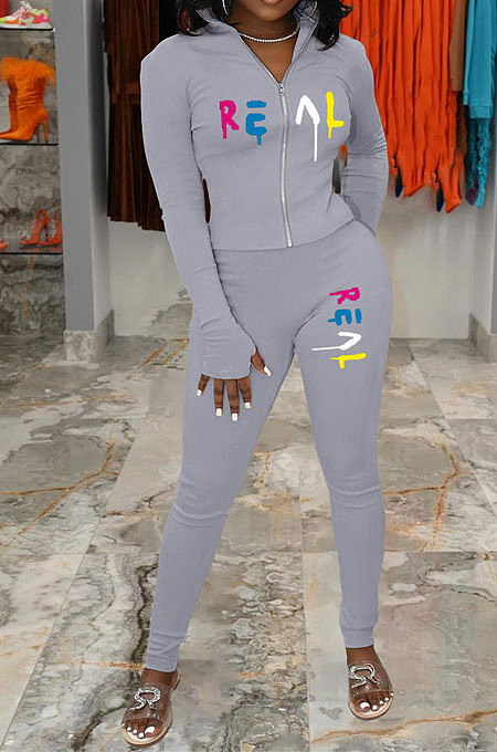 Wholesale New Printed Zipper Tops Jogger Pants Casual Suit TK6213