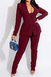 Fahion New Women Long Sleeve Collect Waist With Blet Tops Trousers Businss Suit TK62010 