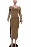 Sexy Ribber Pure Color Square Neck Slit Slim Fitting TK6208