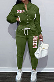 Simple Casual Pure Color Baseball Uniform Letter Printed Long Sleeve Single-Breasted Jacket Jogger Pants Suit TK6212