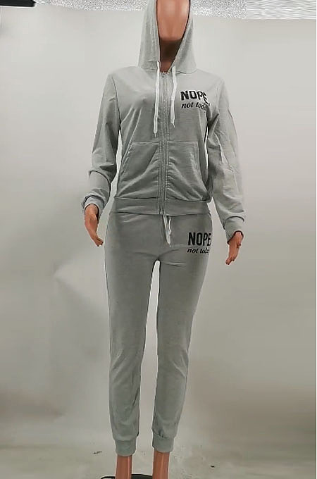 Casual Simple Women Letter Printed Long Sleeve Zipper Hoodie Jogger Pants Suit TK6211