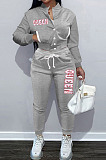 Simple Casual Pure Color Baseball Uniform Letter Printed Long Sleeve Single-Breasted Jacket Jogger Pants Suit TK6212