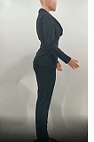 Fahion New Women Long Sleeve Collect Waist With Blet Tops Trousers Businss Suit TK62010 