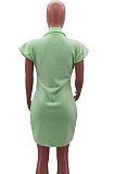 Fashion New Women Lapel Neck Single-Breasted With Pocket Cardigan Dress HHM6602