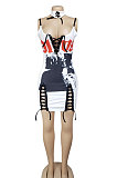 Women Sexy Bandage Printing Pullover High Waist Tight Mini Dress AL080