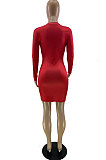 Elegant Women Letted Printed Long Sleeve Round Neck Slim Fitting Hip Dress  QC8042 