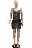 Trendy Sexy V Collar Feather Condole Belt Hip Mini Dress CCY9465