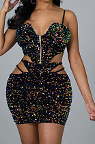 Euramerican Sexy Condole Belt V Collar Sequins Short Tops Hip Skirts Sets CCY9443