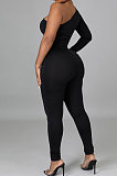 Sexy Oblique Shoulder Perspectivity Hip Mid Waist Bodycon Jumpsuits CCY9455