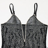 Trendy Sexy V Collar Feather Condole Belt Hip Mini Dress CCY9465