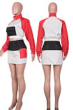 Wholesale New Women Multicolor Spliced Long Sleeve Tops Hip Skirts Fashion Suit MD463