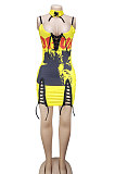 Women Sexy Bandage Printing Pullover High Waist Tight Mini Dress AL080