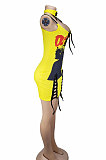 Women Sexy Bandage Printing Pullover High Waist Tight Mini Dress AL080