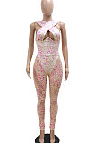 Trendy Sexy Collect Waist Halter Neck Strapless Perspectivity Solid Color Bodycon Jumspuits CCY9469