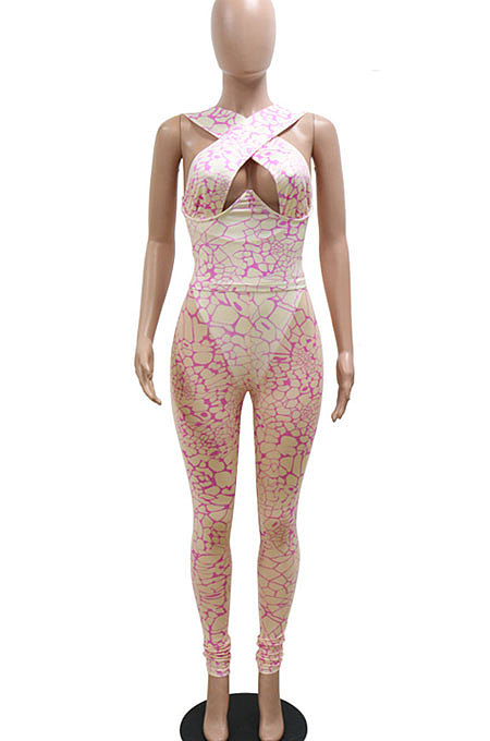 Trendy Sexy Collect Waist Halter Neck Strapless Perspectivity Solid Color Bodycon Jumspuits CCY9469