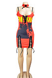 Women Sexy Bandage Printing Pullover High Waist Tight Mini Dress AL080
