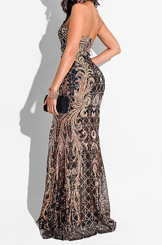 Fashion Sexy Halter Neck Backless Hip Sleeveless Tight Long Dress CCY9448