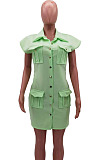 Fashion New Women Lapel Neck Single-Breasted With Pocket Cardigan Dress HHM6602