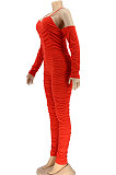 Euramerican Women Sexy Strapless Long Sleeve Ruffle Solid Color Bodycon Jumpsuits AL199