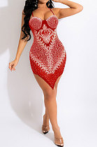 Trendy Sexy Condole Belt Bling Bling Irregular Perspectivity Mini Dress CCY9446