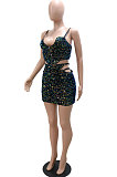 Euramerican Sexy Condole Belt V Collar Sequins Short Tops Hip Skirts Sets CCY9443