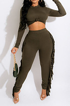 High Quality Cloth Long Sleeve High Neck Tassel Pants Slim Fitting Plain Suit QZ6132