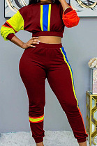 Hot Sales Stylish Woman Multicolor Patchwork Long Sleeve Crop Tops Jogger Pants Suit YX9148