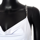 Euramerican Women Solid Color Casual Backless Chain Ruffle Condole Belt Bodycon Midi Dress FWB465