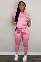 New Women Spring Summer Short Sleeve Hoodie Jogger Pants Plain Suit DN8657