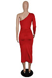 Women Sexy Fashion Single Sleeve Bandage Shirred Detail Midi Dress SH7294