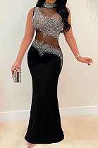 WHOLESALE | Women Perspectivity Mesh Spaghetti Sexy Bling Bling Sleeveless Bodycon Long Dress SN390246