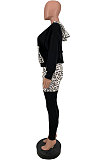 Hot Sales Stylish Women Leopard Printed Patchwork Long Sleeve Hoodie Skinny Pants Casual Suit LY062 